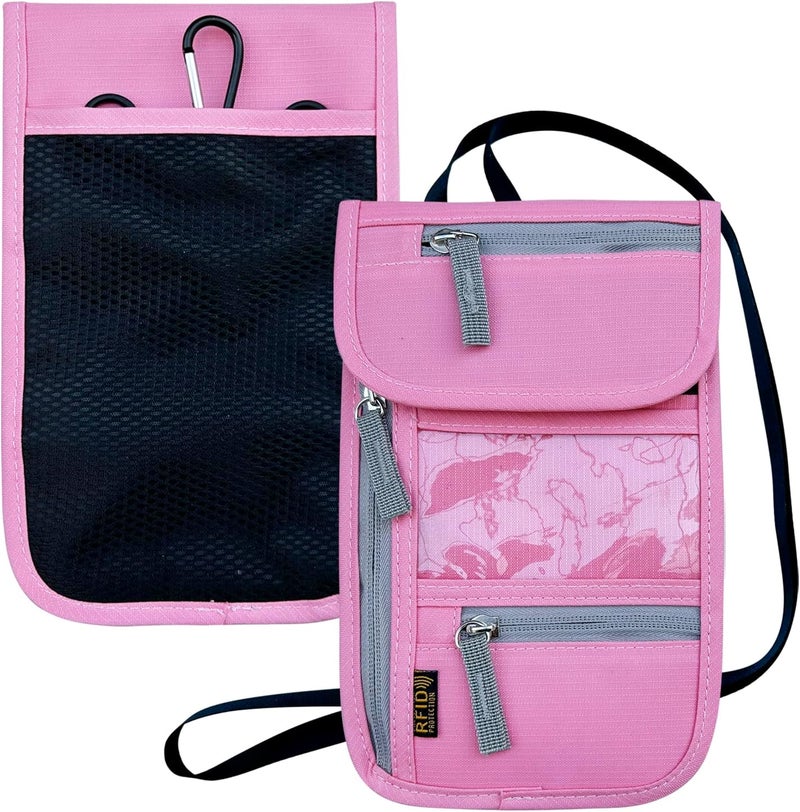 Jonyee Travel Neck Wallet, RFID Blocking Passport Holder with Adjustable Neck Strap for Men and Women to Keep Cash, Credit Cards and Travel Documents Safe - Pink - Image 1